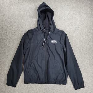 Vans Off The Wall Jacket Youth Large Black Full Zip Hooded Light Windbreaker